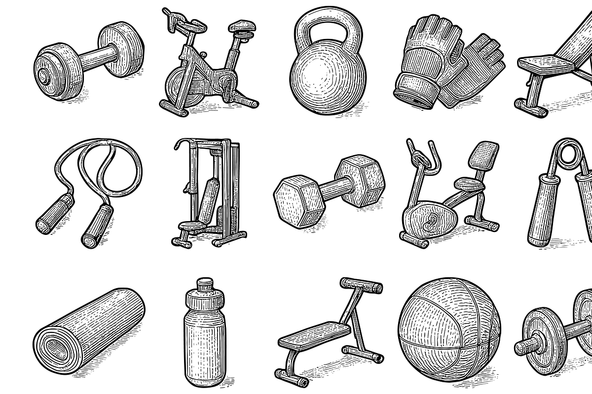 Fitness Equipment Illustration Pack, an Object Graphic by nikagraphic (Photo 2 of 3)