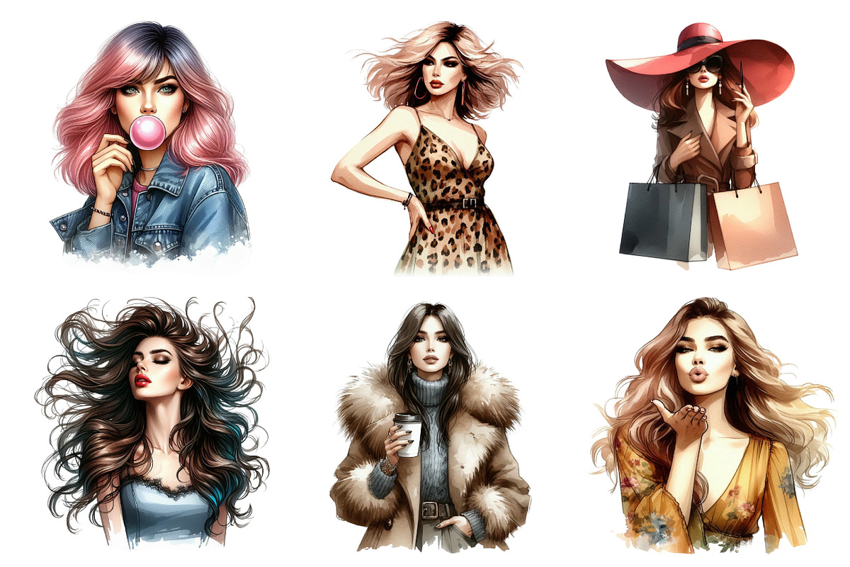 Girl Self Care Watercolor Clipart, an Illustration by Designking (Photo 3 of 5)