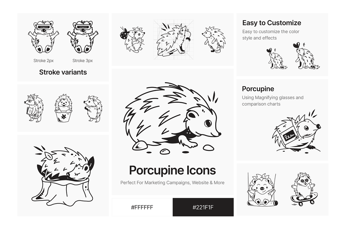 Porcupine Doodle Icons, a Solid Icon by Prosymbols (Photo 4 of 6)