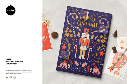 Paper Advent Calendar Mockup Set, a Merchandise Mockup by creatsy5