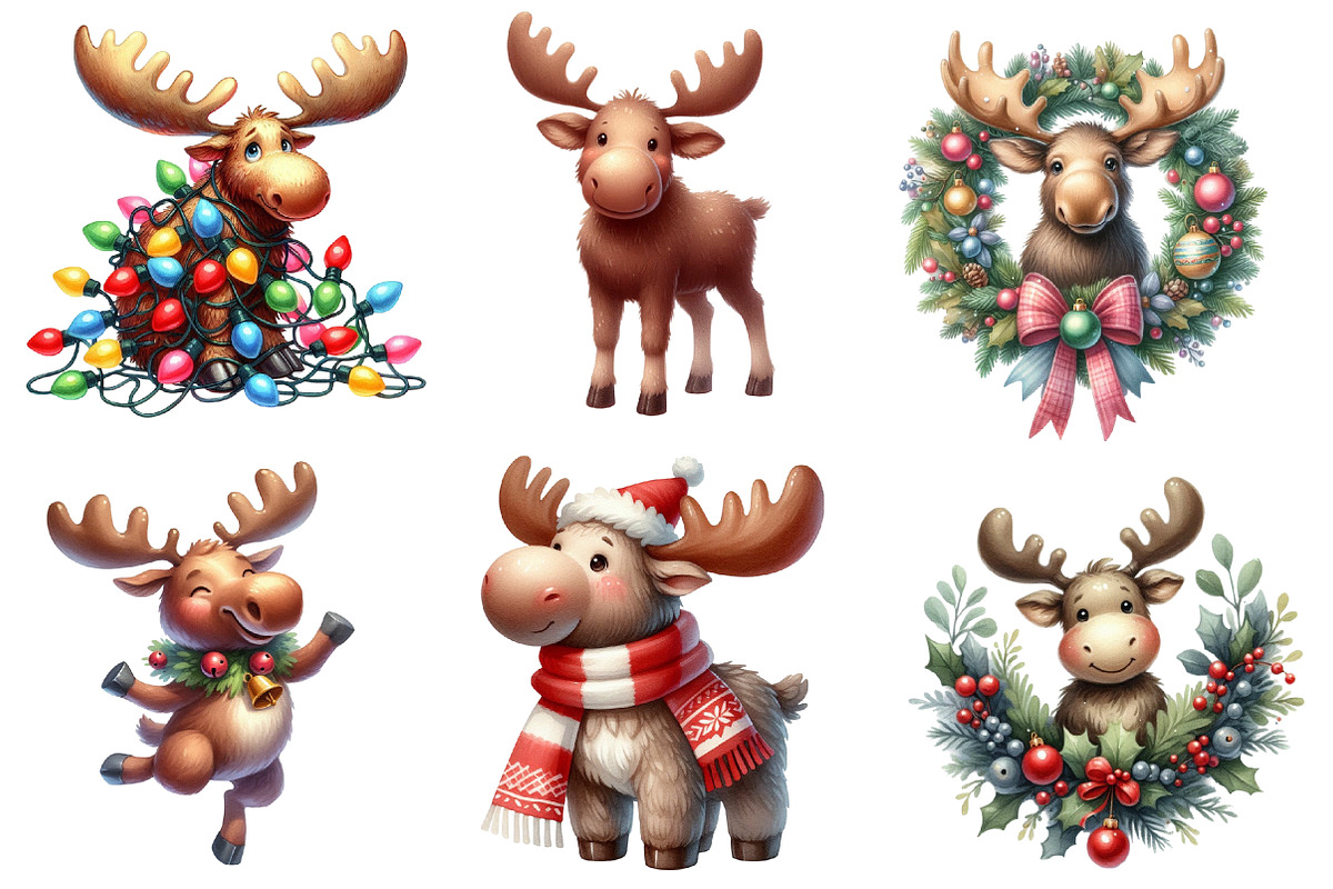 Quirky Christmas Moose Clipart Bundl, an Illustration by Designworld (Photo 4 of 4)