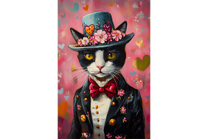 Tuxedo Cat Valentine Gift Art Print, an Animal Illustration by Art Paradise Studios
