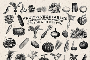 Fruit & Vegetables Engravings Vector