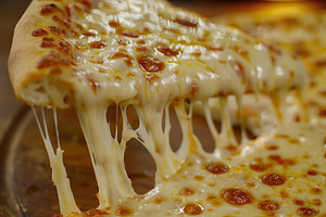 Pizza slice with melting cheese, a Food & Drink Photo by AlyaAnd