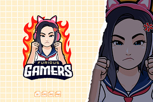 Cute Angry Gamer Girl Logo, a Branding & Logo Template by tkzgraphic