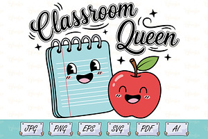 Classroom Queen Teacher T-Shirt SVG, an Object Illustration by Ghagra