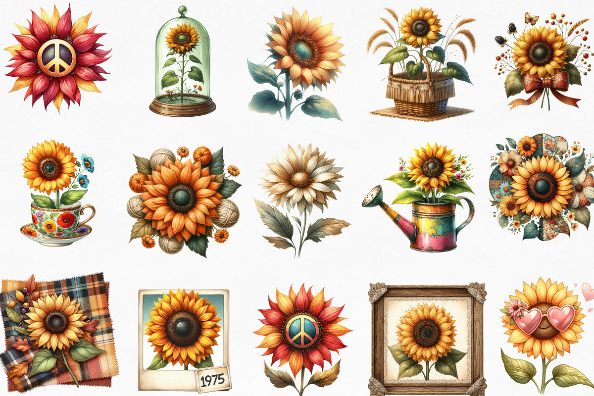 Sunflower Clipart Bundle, an Illustration by Designking (Photo 4 of 4)