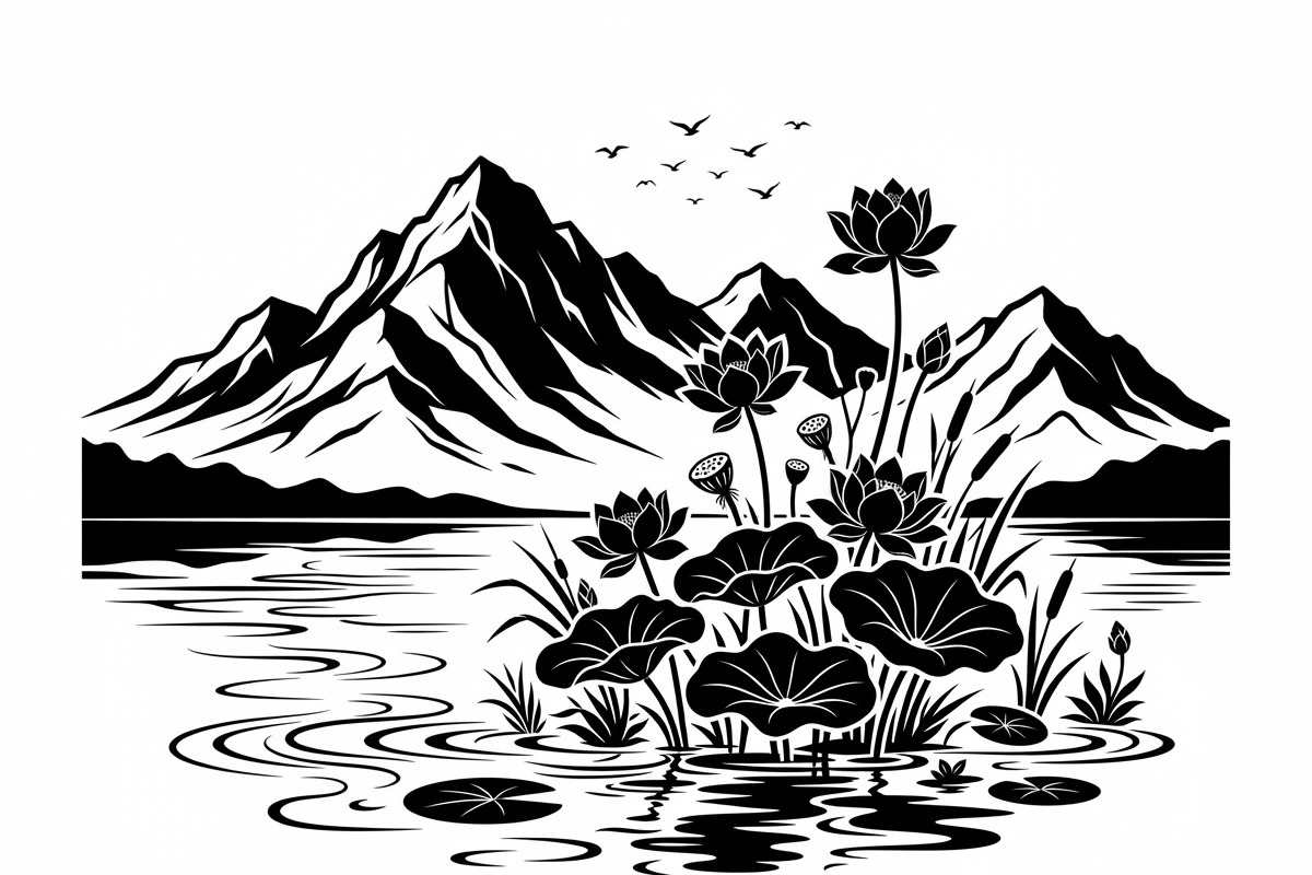 60 Lotus Mountain Harmony Silhouette, an Empty State Illustration by Amazin_art (Photo 7 of 31)