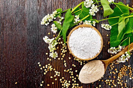 Flour buckwheat various on top