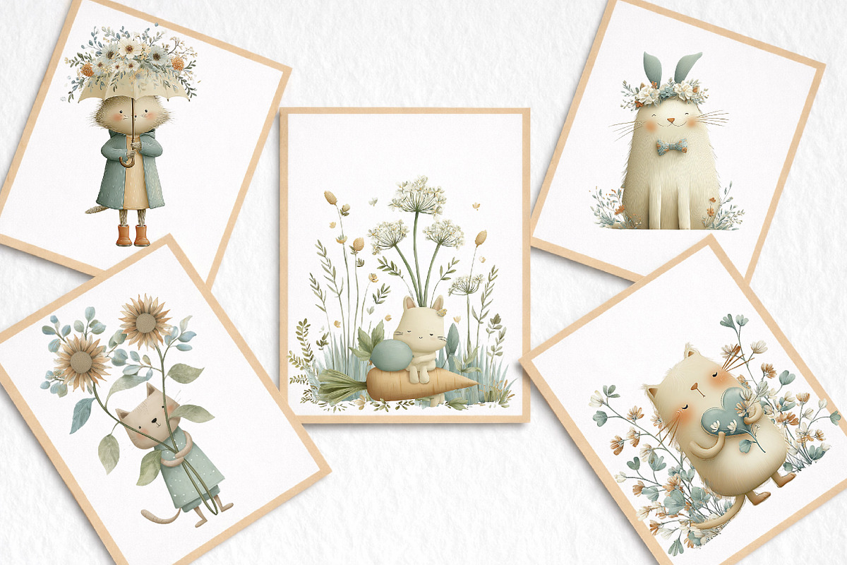 Whimsical Funny Spring Cats Clipart, an Illustration by DreamArtGraphic (Photo 5 of 8)