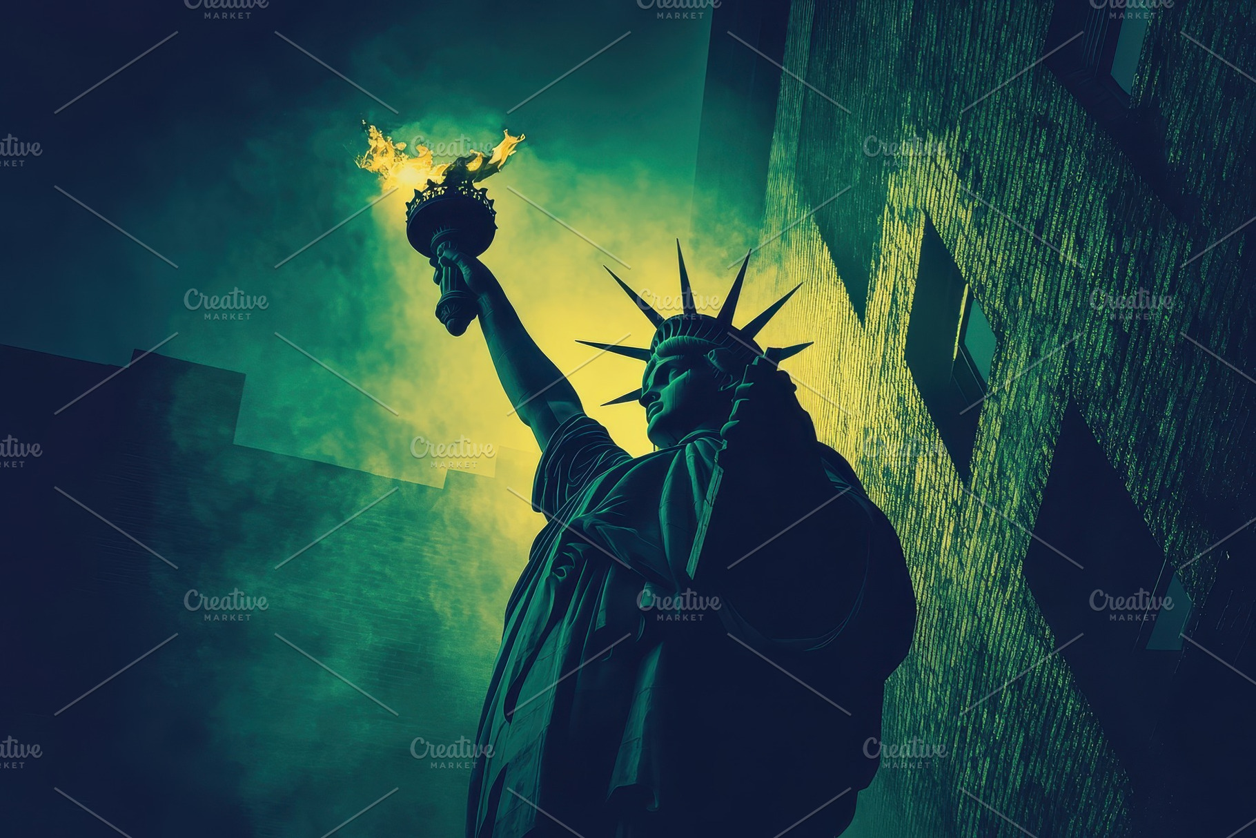 Statue of Liberty illuminated in vin, a Photo by Iftikhar Alam