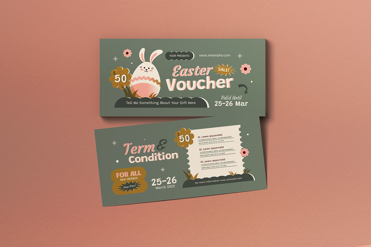 Pink Flat Design Easter Sale Voucher, a Card Template by graphicook (Photo 1 of 3)