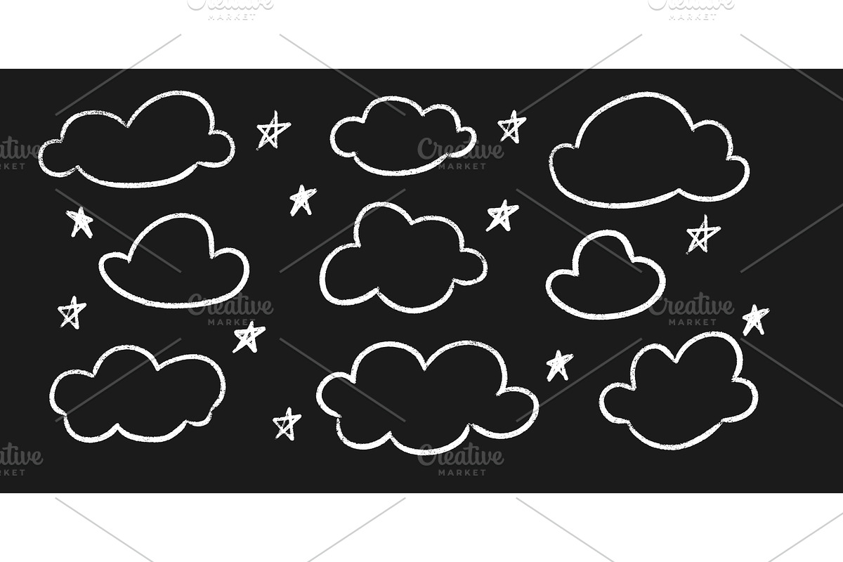 Chalk clouds and stars kid drawing, an Object Illustration by YuliiaOsadcha