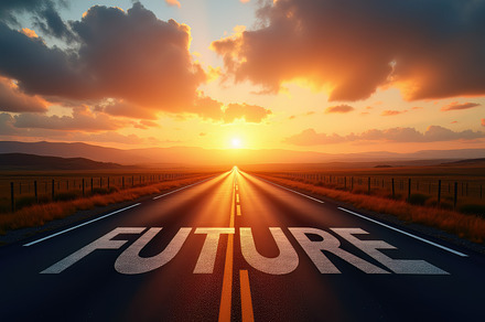 Straight road to the future at sunse, a Transportation Photo by Perpis