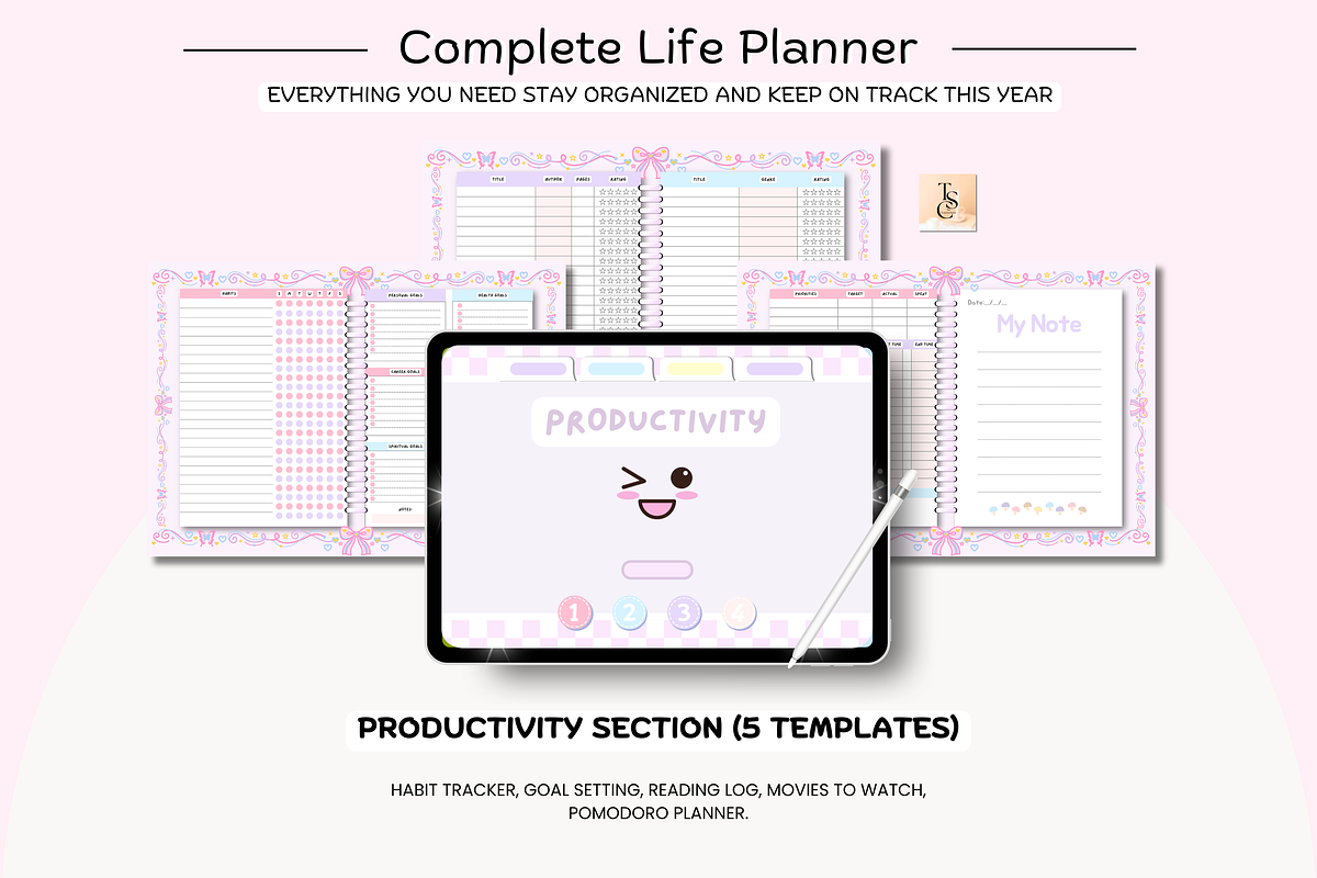 Pink Pastel Portrait Digital Planner, a Stationery Template by Tas Creative Studio (Photo 8 of 13)