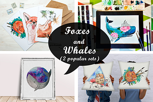 Foxes & Whales (2 watercolor sets)