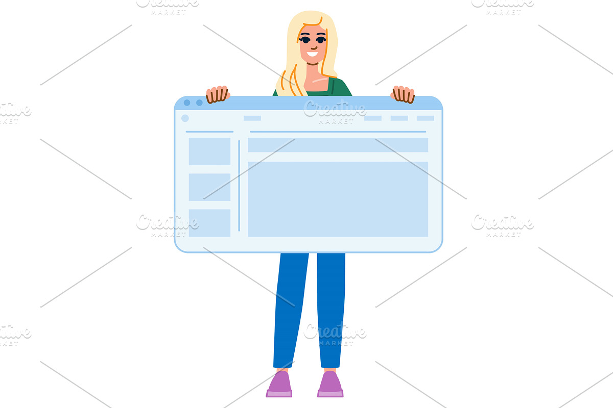 Smiling woman showing big empty web, a Technology Illustration by pikepicture