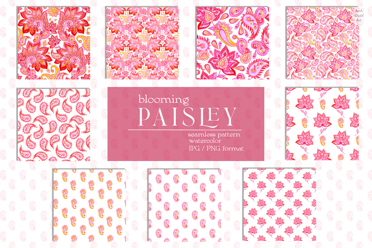 Blooming paisley seamless pattern, a Pattern Graphic by AnaGuziiArt (Photo 6 of 11)