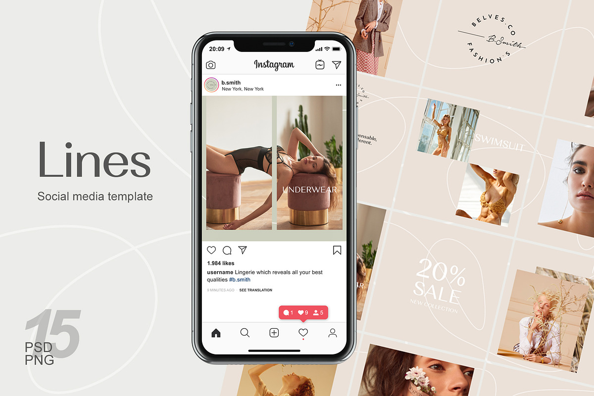 Instagram puzzle template - Lines, a Social Media Template by Olg Store (Photo 1 of 8)