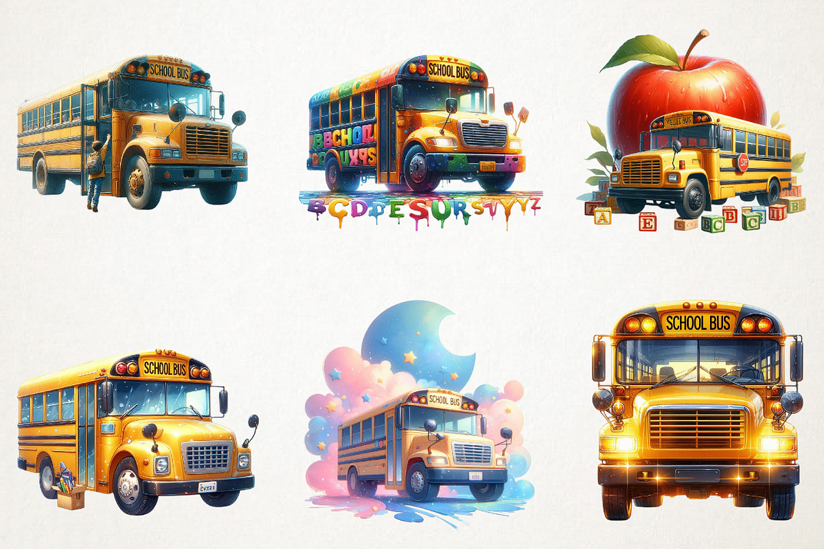 Back To School Bus Watercolor Png, an Illustration by RobertsArt (Photo 2 of 7)