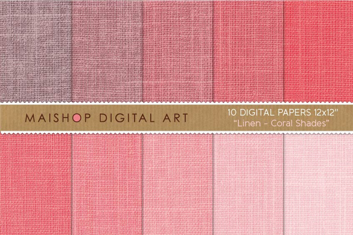 Linen Digital Paper Coral Shades