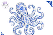 Chinoiserie Blue Sea Animals Clipart, a Work Illustration by CreationArt (Thumbnail 10 of 11)