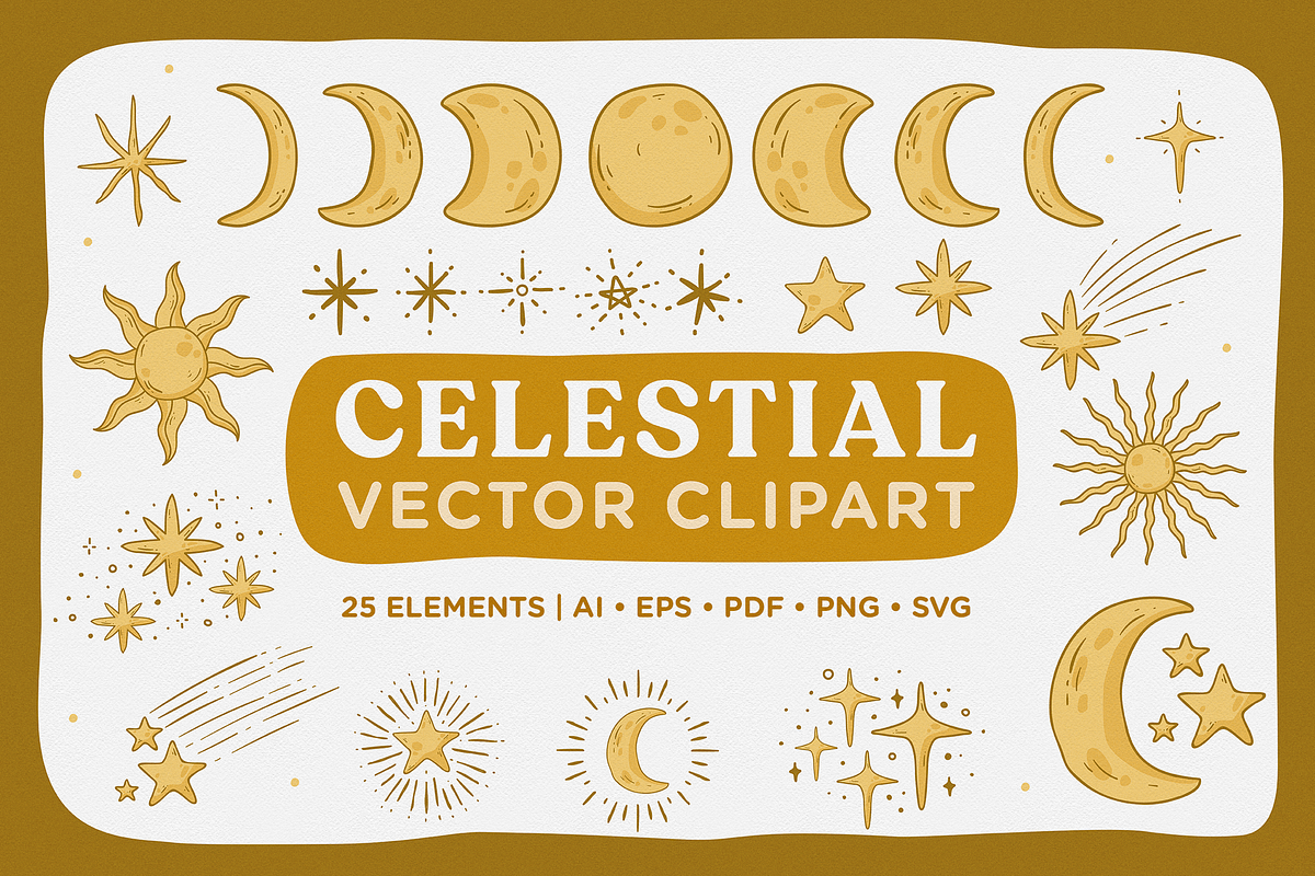 Cute Celestial Vector Clipart Pack, an Illustration by Telllu & Friends