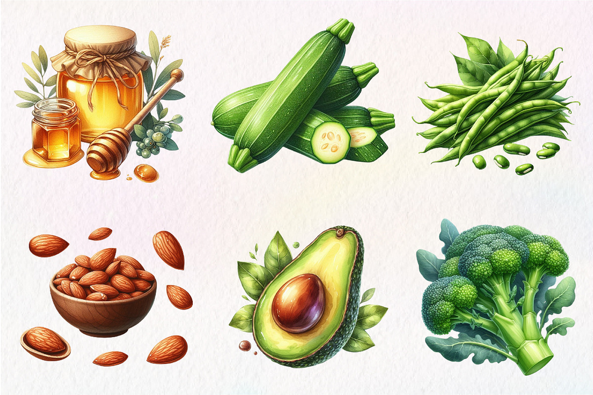 Watercolor Healthy Food Clipart, an Illustration by Dream Creation (Photo 3 of 7)
