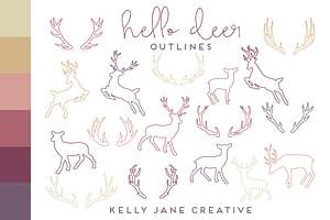 Deer & Antler Silhouettes Outlines