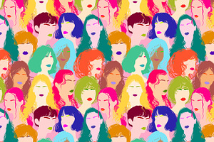 Female Hairstyles Seamless Pattern, a Pattern Graphic by esylvia