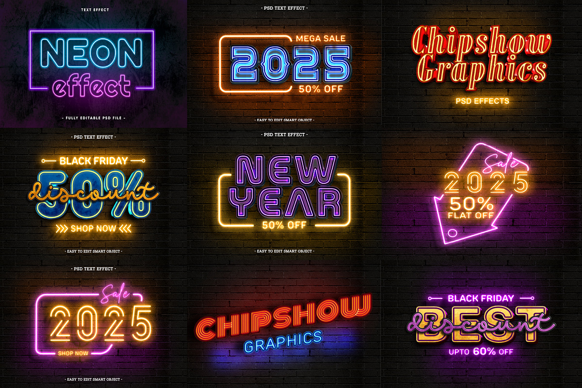 Neon Photoshop Text Effects bundle, an Action Add-On by Chipshpow Graphics (Photo 6 of 6)