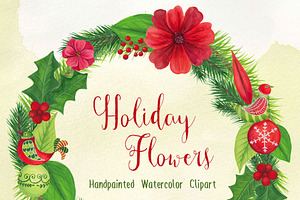 Holiday Flowers Christmas Watercolor