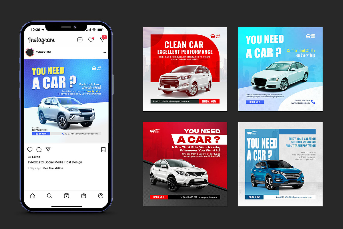 Car rent social media post design, a Social Media Template by Evloxx Studio (Photo 5 of 6)