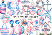 Summer Pink & Blue Coastal Clipart, an Illustration by Libby Wishes (Thumbnail 1 of 5)