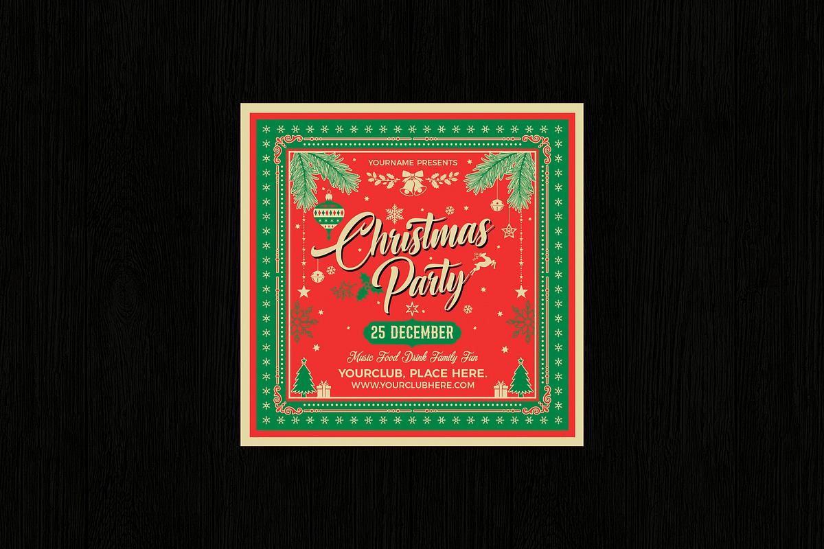 Vintage Christmas Party Flyer, a Print Template by DesignWorkz