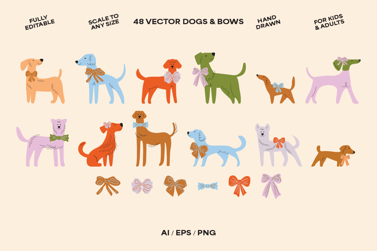Dogs & Bows Illustration Set, an Animal Illustration by Sarah Baker (Photo 2 of 6)