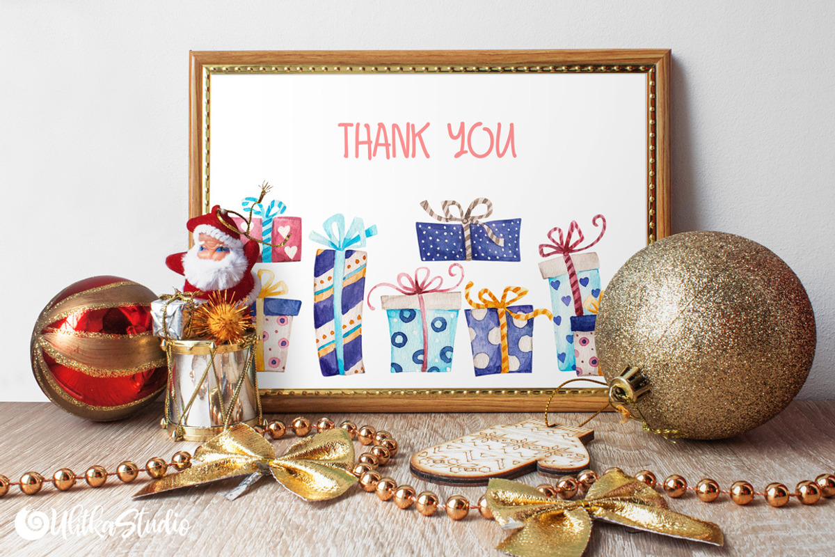 Cozy Christmas watercolor clipart, an Animal Illustration by UlitkaStudio (Photo 9 of 9)