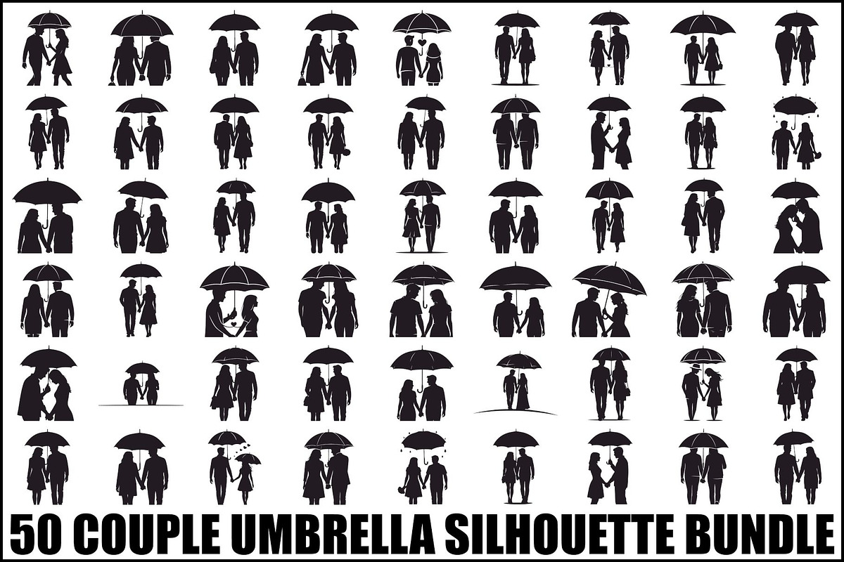 50 Couple Umbrella Silhouette Bundle, an Illustration by Designs_River (Photo 1 of 51)