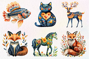 Watercolor Folk Art Animals Clipart, an Illustration by Dream Creation (Thumbnail 6 of 7)