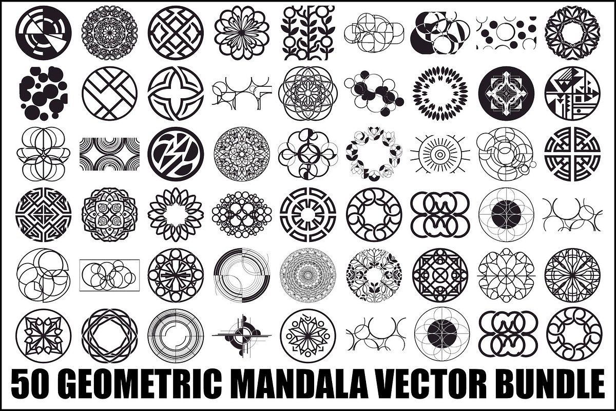 50 Geometric Mandala Vector Bundle, an Illustration by Designs_River (Photo 1 of 51)