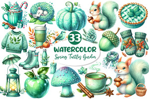 Mint Fresh Green Autumn Clipart, an Illustration by Dream Creation