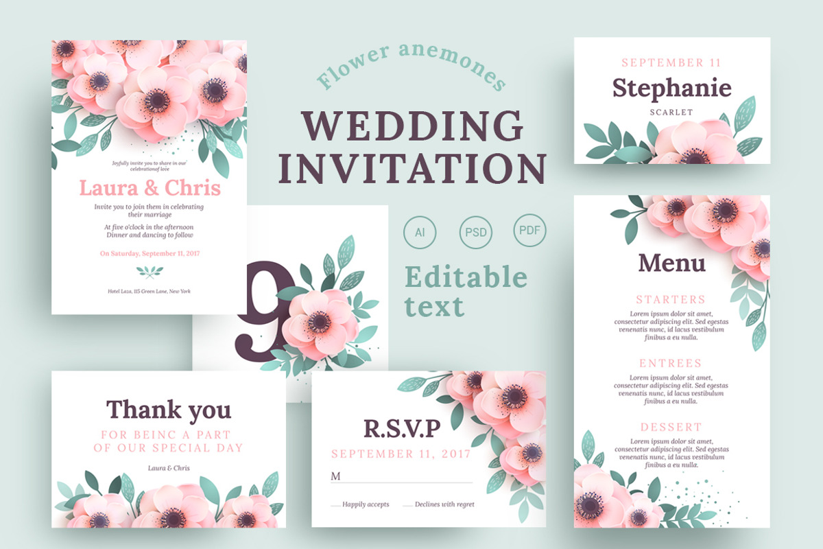 Anemones Wedding Invitation set, an Invitation Template by Fay_Francevna (Photo 1 of 5)