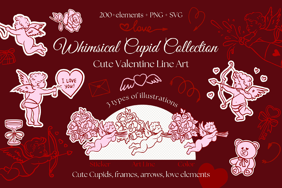 Whimsical Cupid Collection, a Decorative Illustration by InstaDesignPro (Photo 1 of 12)