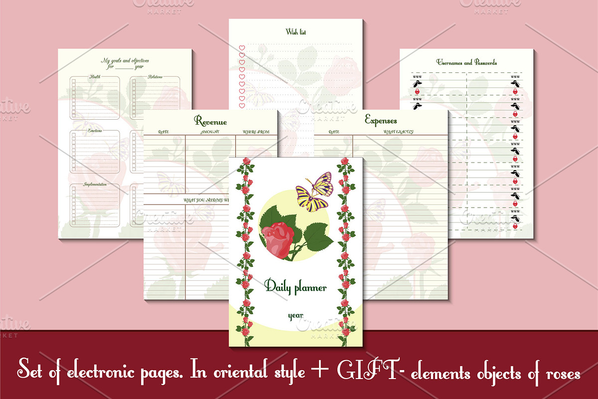 Page templates for daily planner, a Stationery Template by BEZIL-ART (Photo 2 of 4)