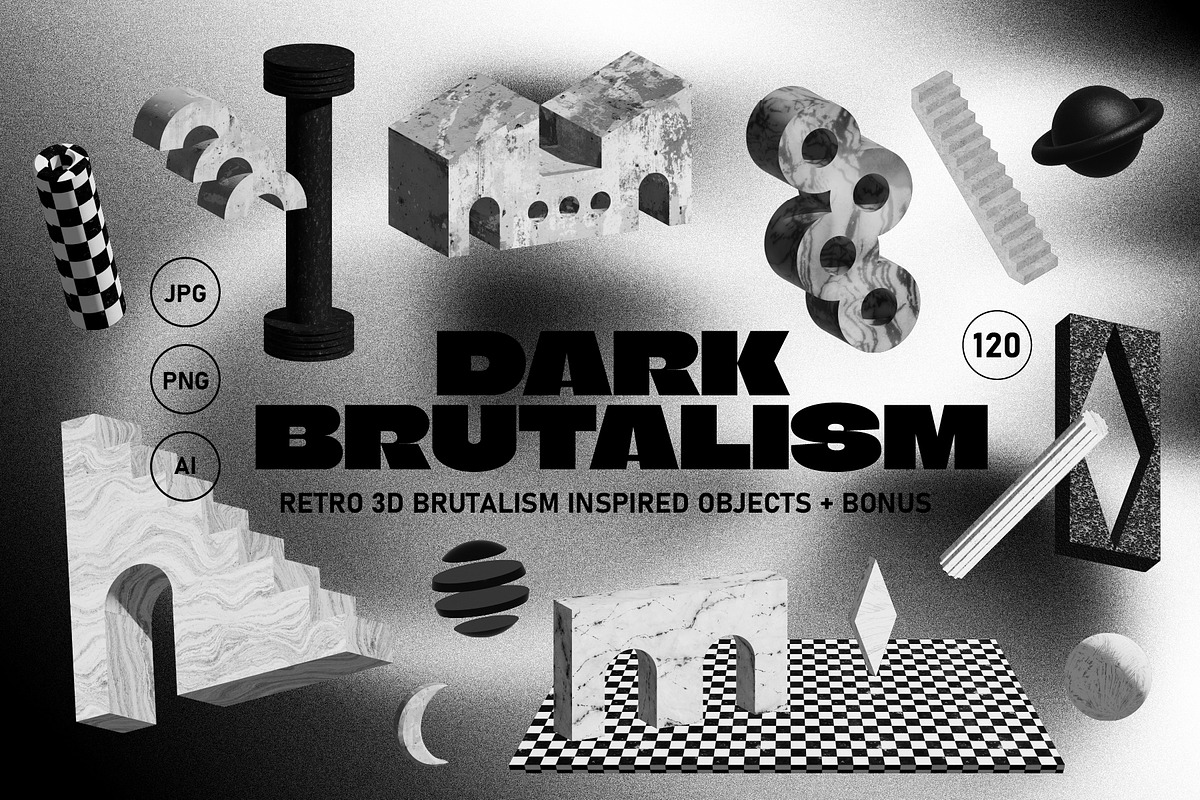 DARK BRUTALISM 3D Elements, an Object Graphic by angelainthefields (Photo 1 of 11)