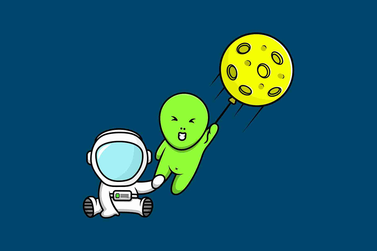 Cute Astronaut With Alien Hold Moon, a Technology Illustration by Artstorystudio (Photo 2 of 3)