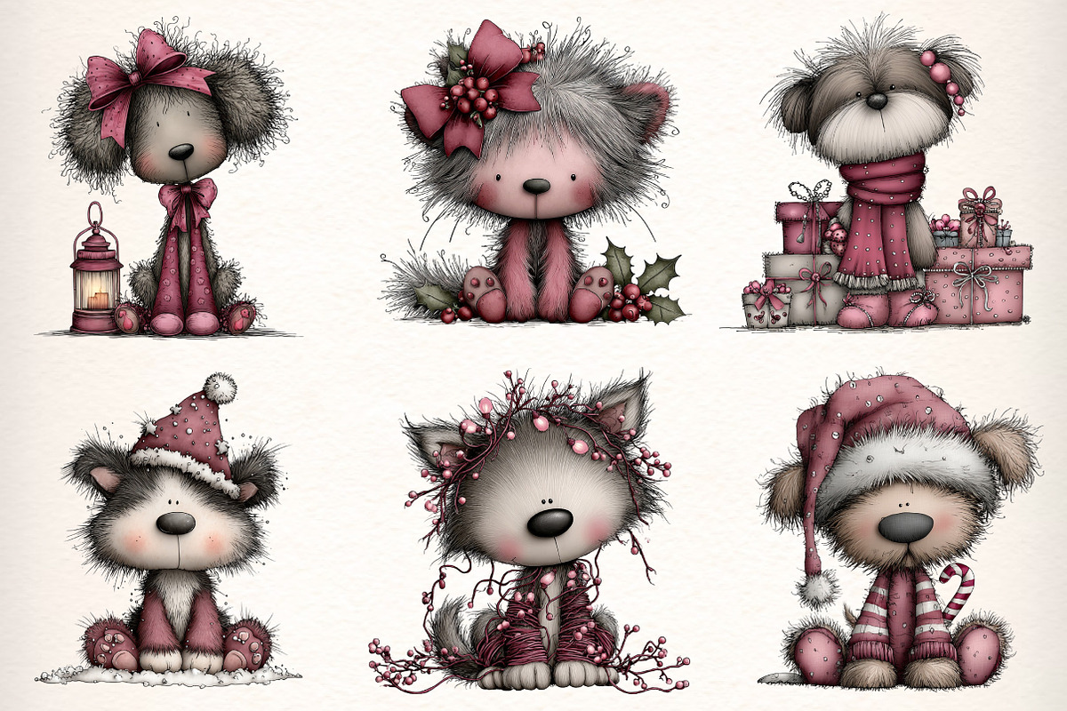 Whimsical Christmas Fluffy Dogs, an Illustration by Dream Creation (Photo 3 of 6)
