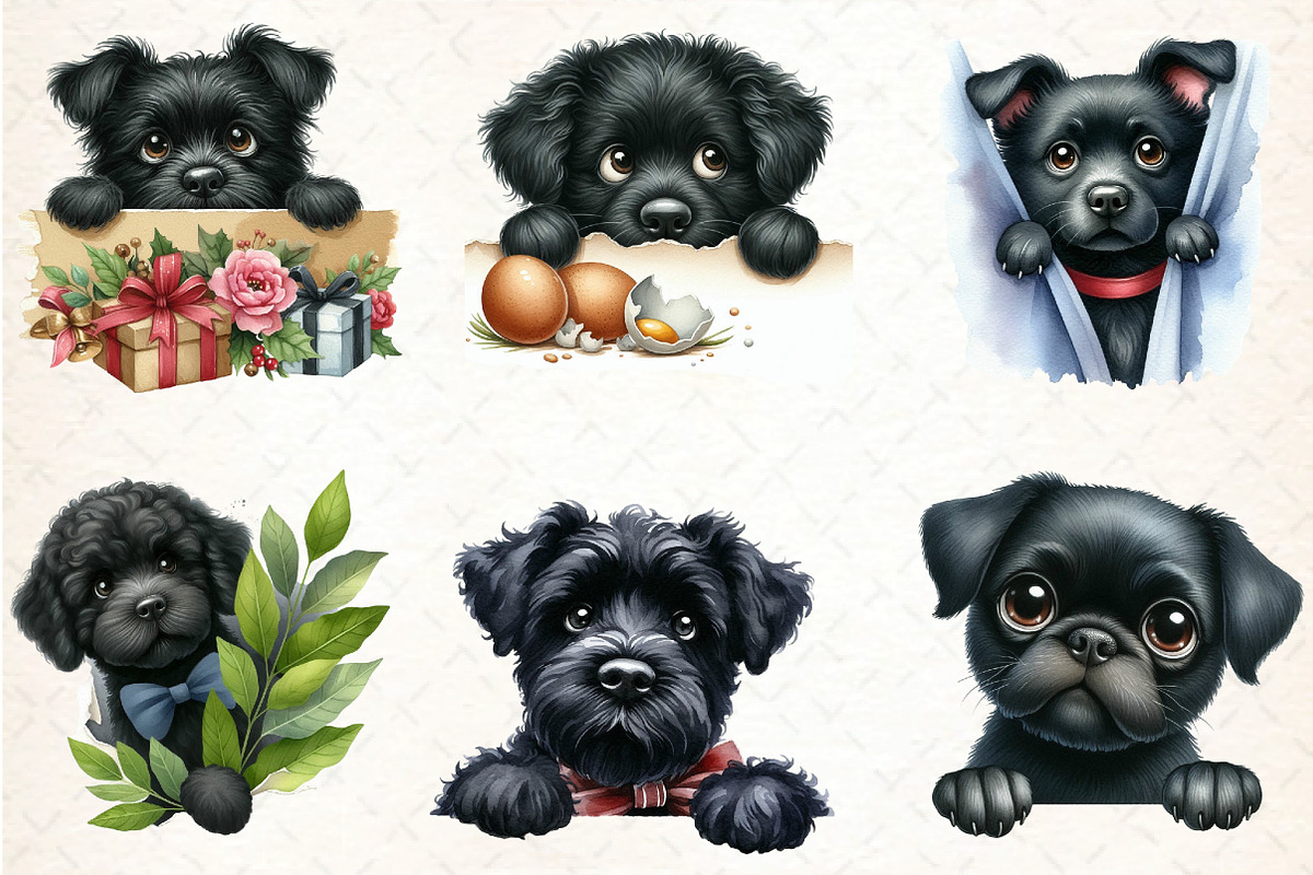 Watercolor Peeking Black Dog PNG Cli, an Illustration by DreamCafeArt (Photo 4 of 7)