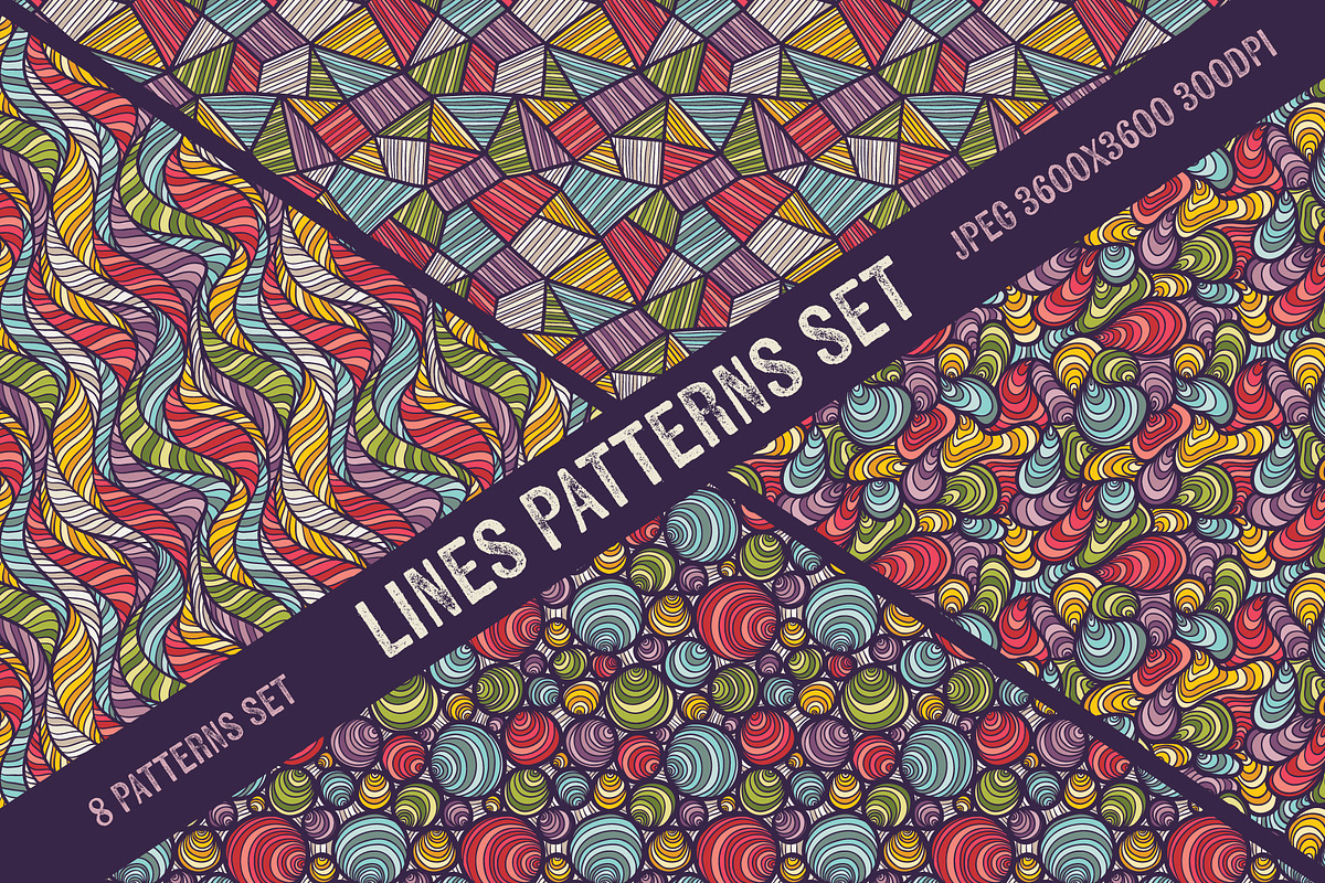Lines and waves seamless patterns preview 3
