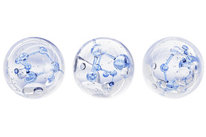 Blue hyaluronic acid 3D molecules in